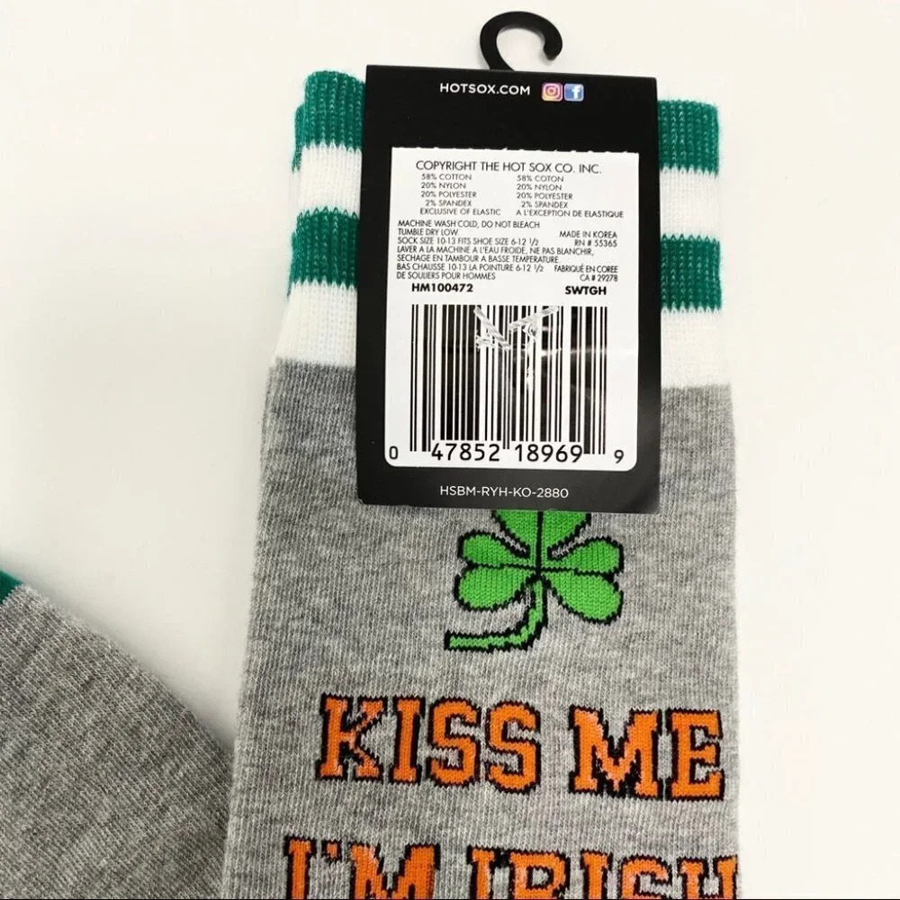 Hot Sox Men’s Socks Kiss me I’m Irish” St Patrick’s Day Green/Gray Size 6- 12.5 - Picture 5 of 6